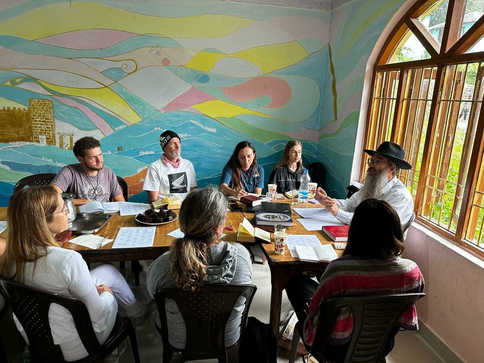 Travelers gathered at the Chabad House in Dharamsala